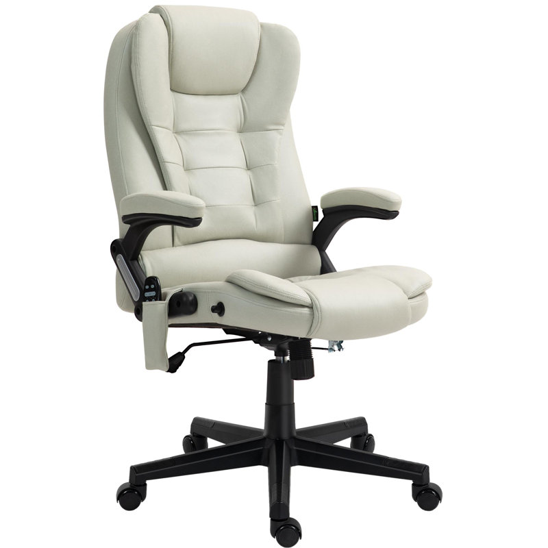 6 Point Vibrating Massage Office Chair with Heat, Microfiber High Back Executive Office Chair with Reclining Backrest, Padded Armrests and Remote, Beige