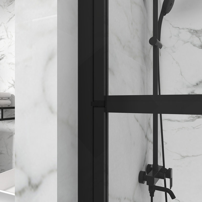 Bathtub Screen Panel Shower Door 180° Pivot, Black