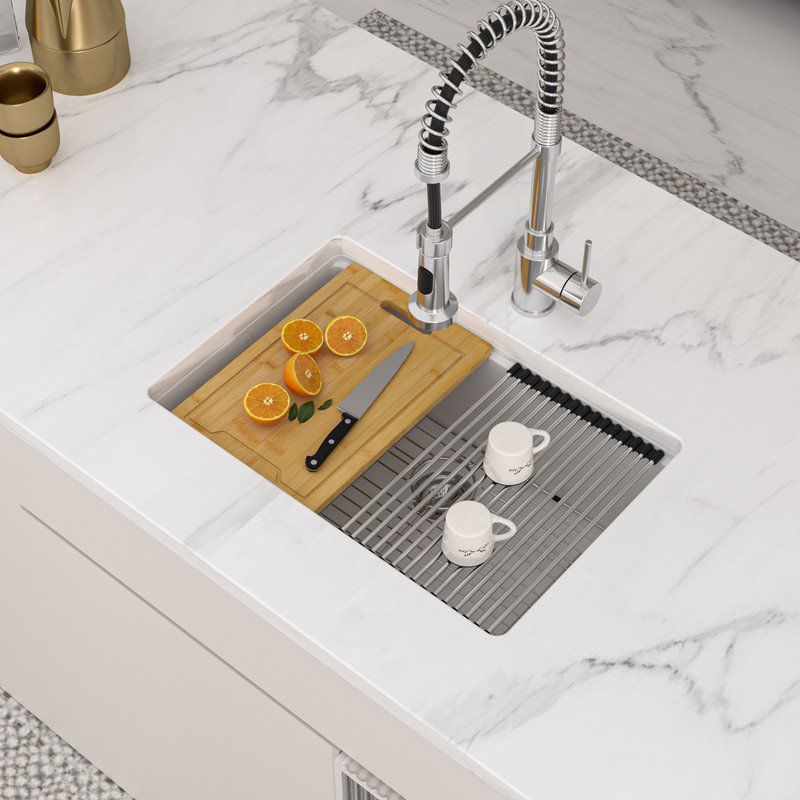 Évier de cuisine en quartz composite encastré 28 po x 19 po, Blanc