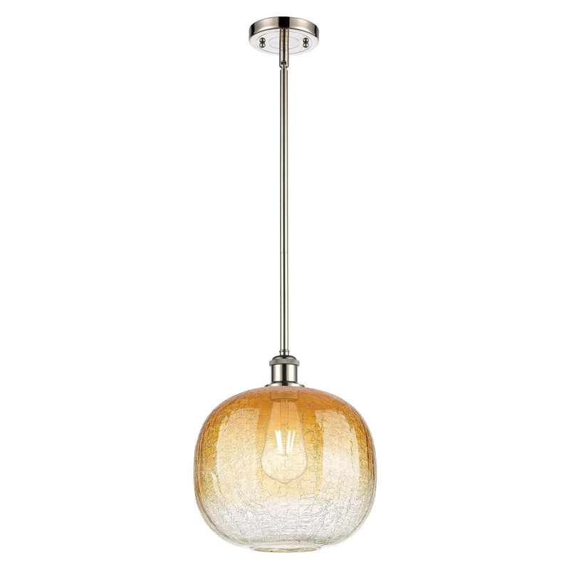 Mini luminaire suspendu à tige 1 lumière 11 "Ballha - sphère Brookhaven, Ambre, Nickel poli