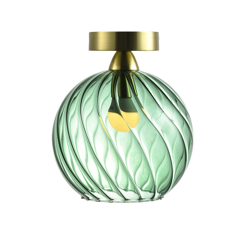 Alifonso Designer Chic Ceiling Light with Brushed Base and Glass Shade, Green