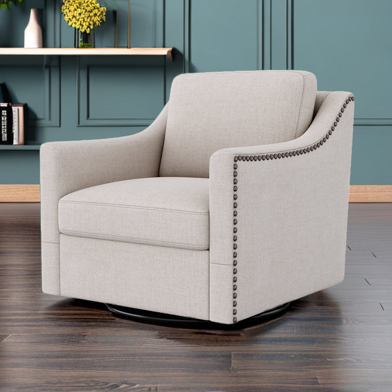 Masue Upholstered Swivel Club Chair, White Linen