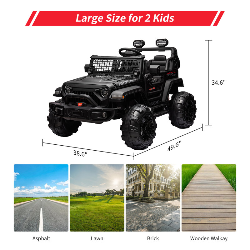 Voiture électrique 2 places 24V pour enfants avec télécommande, deux moteurs de 120W, Noir