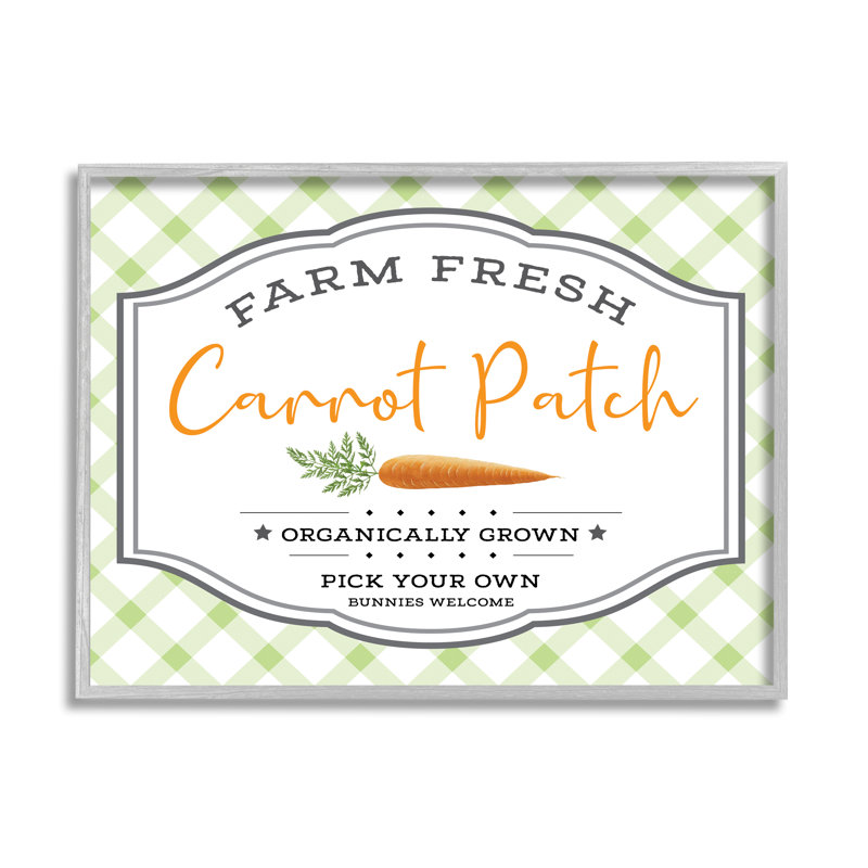 «Farm Fresh Carrot Patch Country Sign Green Plaid», art textuel, H 11 po x l 14 po x P 1,5 po, Estampe numérique Farmhouse