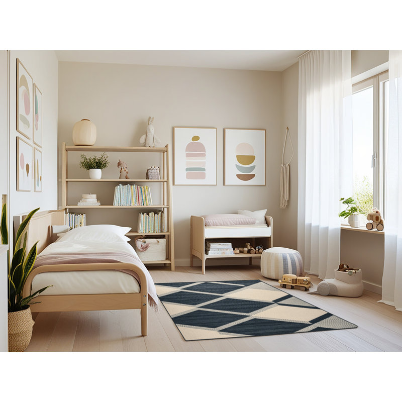 Tapis gris à carreaux lavable à la machine, Rectangulaire 3 pi x 5 pi
