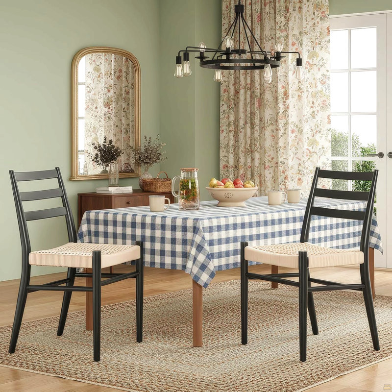 Ensemble de 2 chaises de salle à manger, assise en corde tissée avec structure en métal robuste, Beige/noir