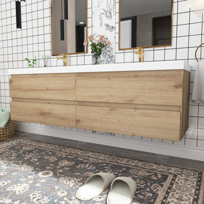 Meuble-lavabo mural double 72 po avec plateau en marbre Kulsum