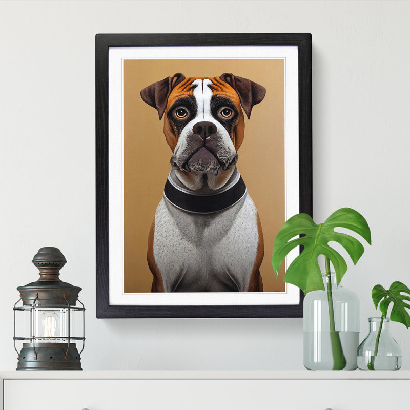 Boxer Dog Chalk Vol.2 - Single Picture Frame Print, Black Framed, 64cm H x 46cm W x 2cm D