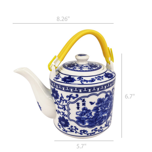 Canora Grey Small 2 Liter Ceramic Porcelain Teapot Tea Kettle with Floral  Design, 1.5 Lbs Not for Stove Top