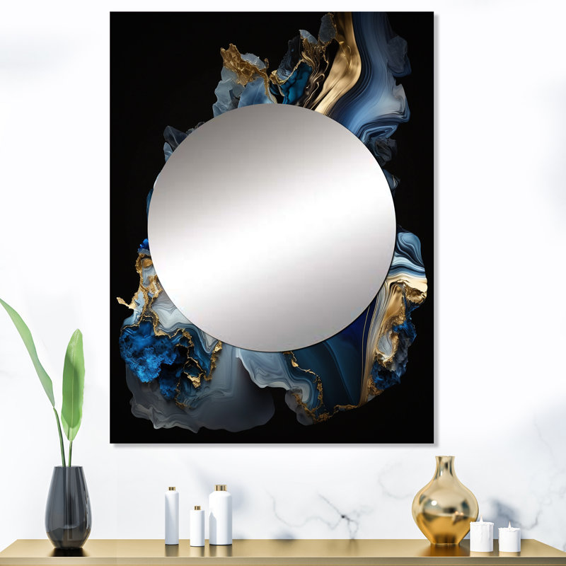 Aalto abstrait Geode Marble Blue II - grand miroir mural en marbre, miroir moderne unique, impression d'art en métal