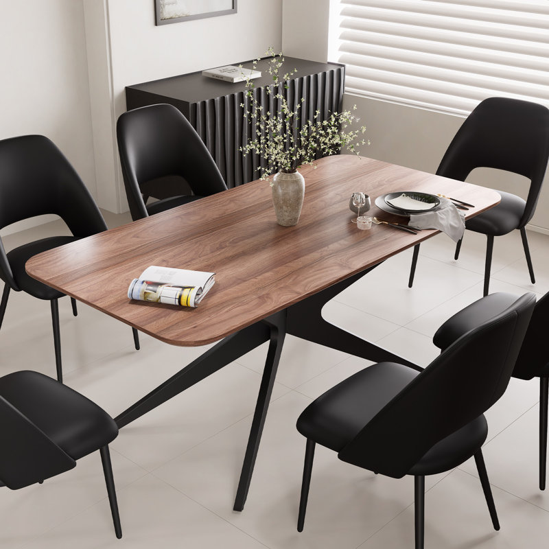 Table de salle à manger rectangulaire en bois manufacturé et solide avec pieds en métal 69,4 po l 69,4 po, Noyer