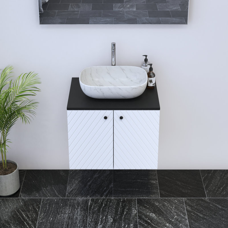 Karaya 23.6'' Single Bathroom Vanity with Top, White, Black