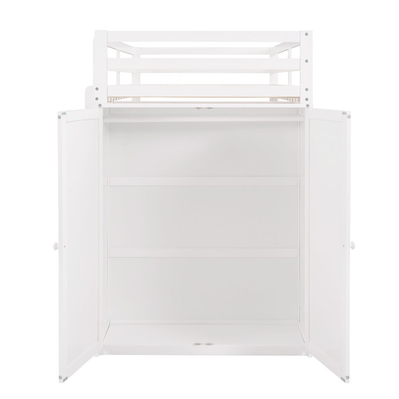 Twin Size Loft Bed With Drawers,Desk,And Wardrobe, White