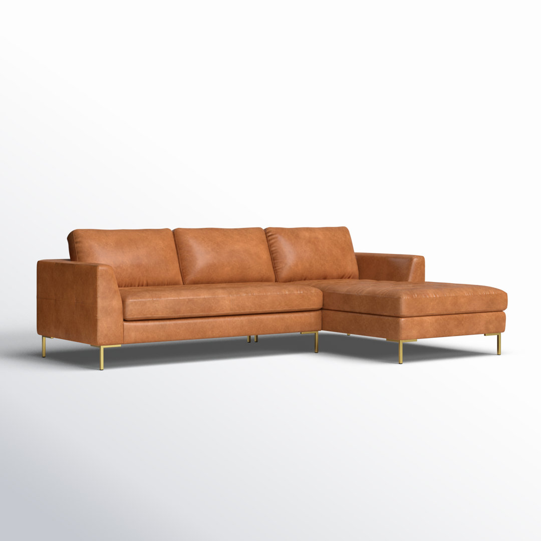 Calle 114" Full-Grain Genuine Italian Sectional Sofa Poly & Bark Leg 