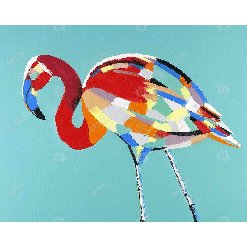 Abstrait flamant rose - art sur toile turquoise pour la décoration intérieure