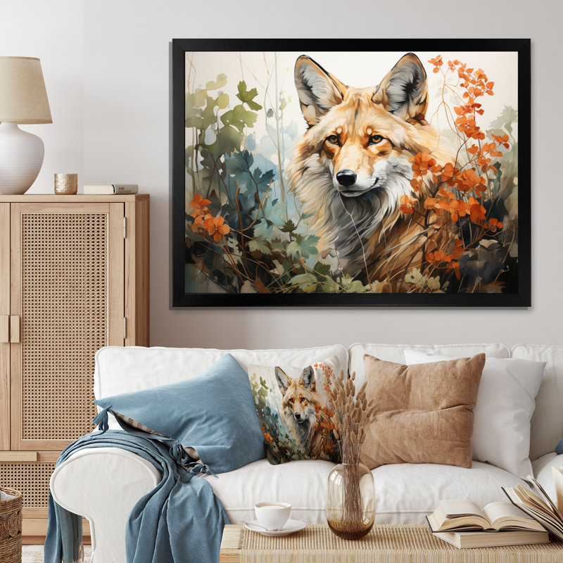«Bivan Fox Wilderness Observer», art mural encadré, Cadre simple noir, H 12 po x l 20 po x P 1 po