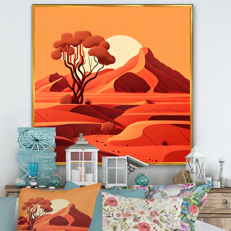 Deux arbres dans les montagnes de terre cuite II - reproduction sur toile, H 24 po x l 24 po x P 1 po