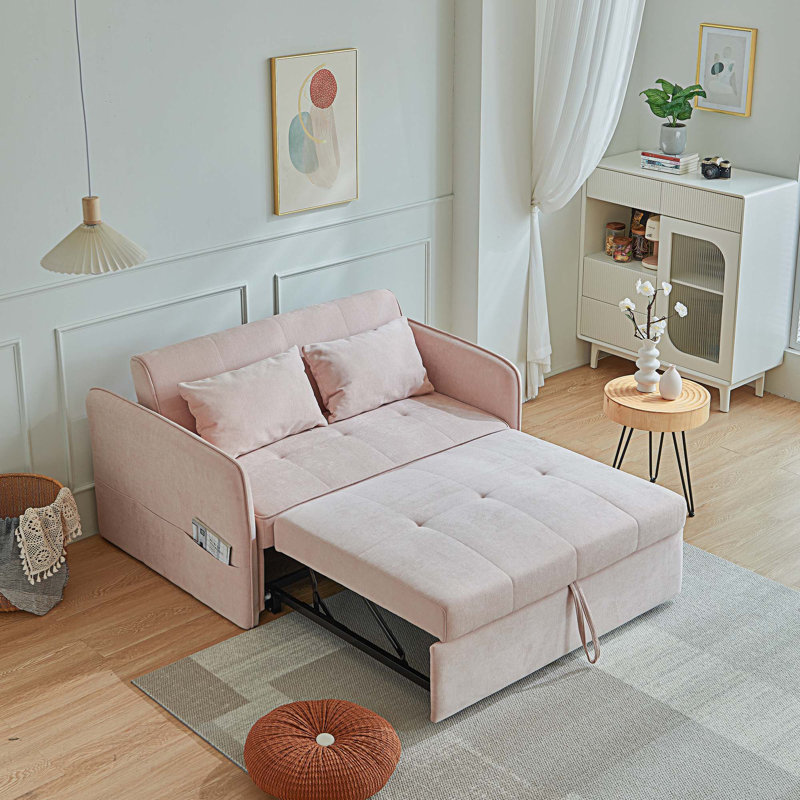 Canapé-lit tapissier de 53,5 po Luciele, Tissu rose
