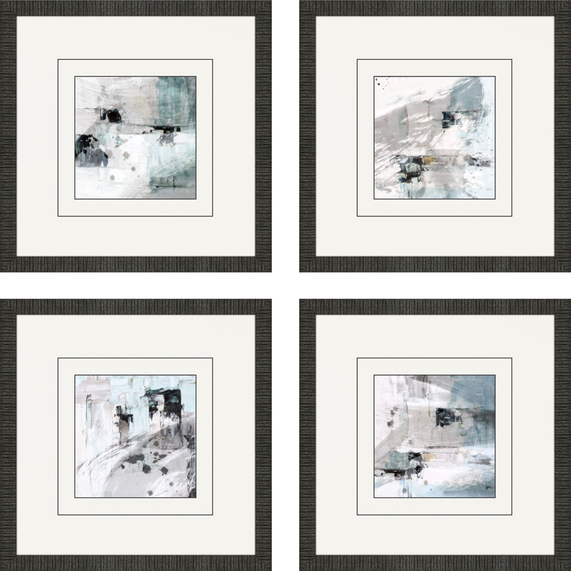 Adelange, mélange abstrait encadré sur papier, impression 4 pièces