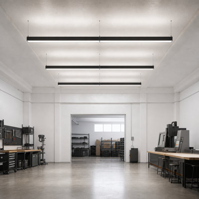 Modern Black Suspended LED Linear Light, 4-Foot Linkable Up/Down Fixtures with Dimmable 3-Color Selectable
