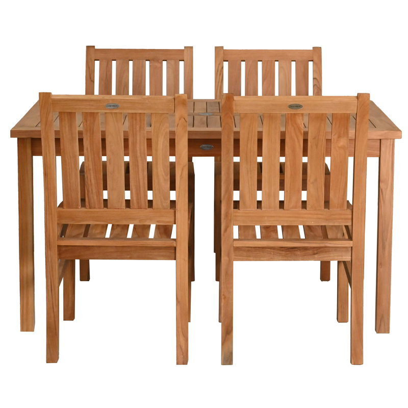 5 Piece Teak Wood Outdoor Patio Bistro Dining Set Including 55" Rectangular Table With 4 Abaco Side Chairs
