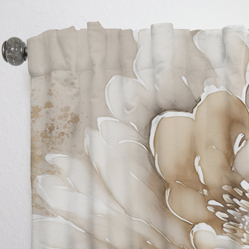 Rideau simple en velours floral - 1 panneau beige, L 52 po x L 63 po