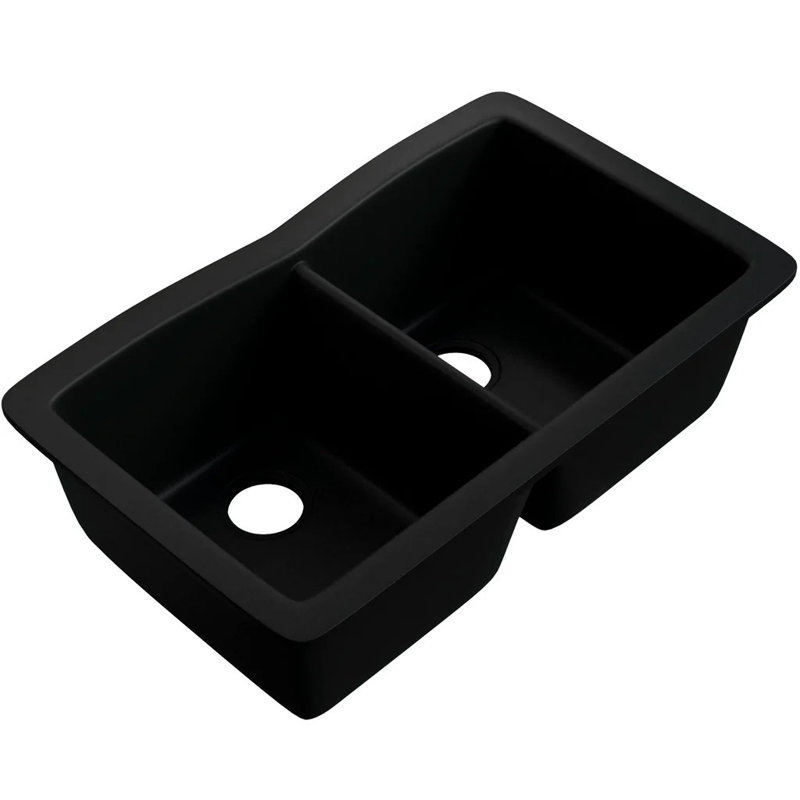 Double Bowl Undermount Granite Composite Kitchen Sink, Absolute Black