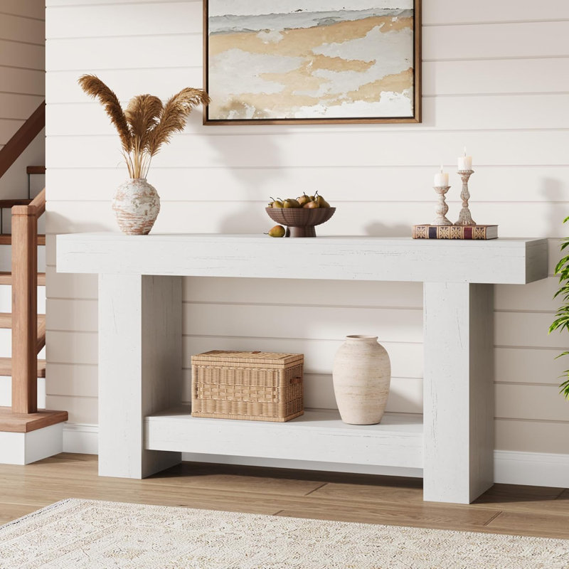 47.24/63 Inches Long Console Table for Entryway, 2-Tier Large Sofa Table with Storage, Wood Farmhouse Console Table for Living Room, Wooden Entrance Entry Table for Entryway, Hallway
