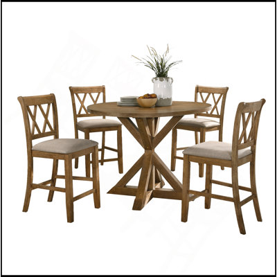 Windvale Cross-Buck Wood 5-Piece Counter Height Dining Set, Tan