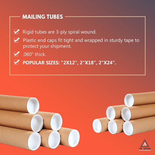 3 - 2 x 24 Round Cardboard Shipping Mailing Tube Tubes With End Caps