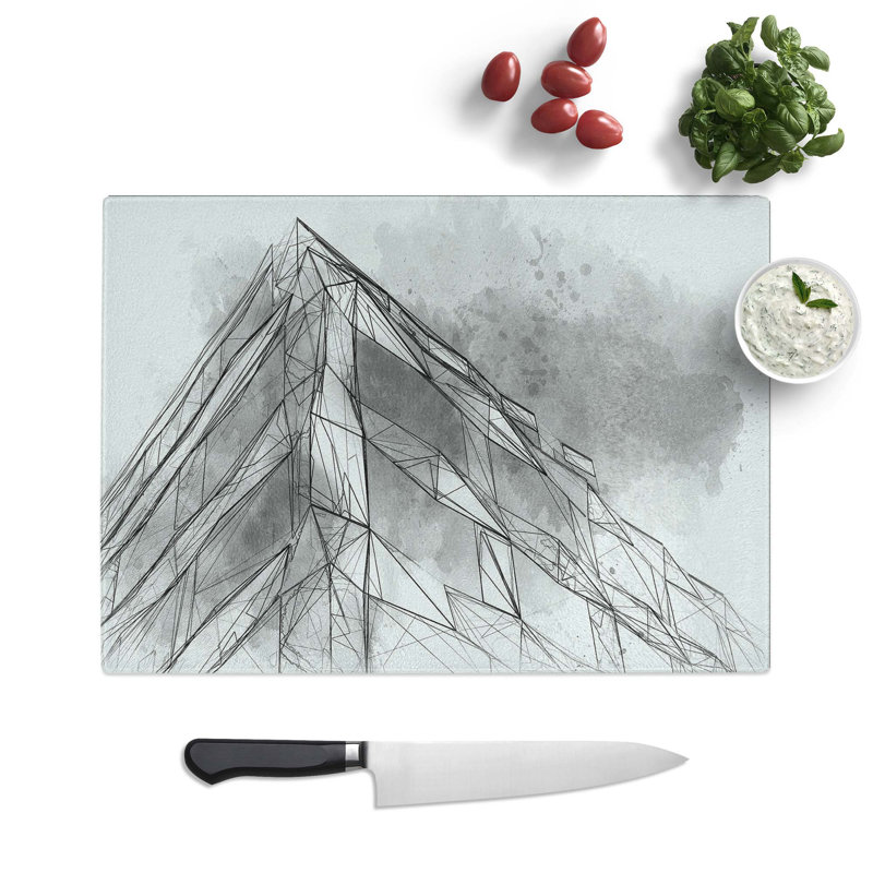 Tempered Glass Architecture Sketch Vol.23 Chopping Board, 28.5 cm W x 20 cm L