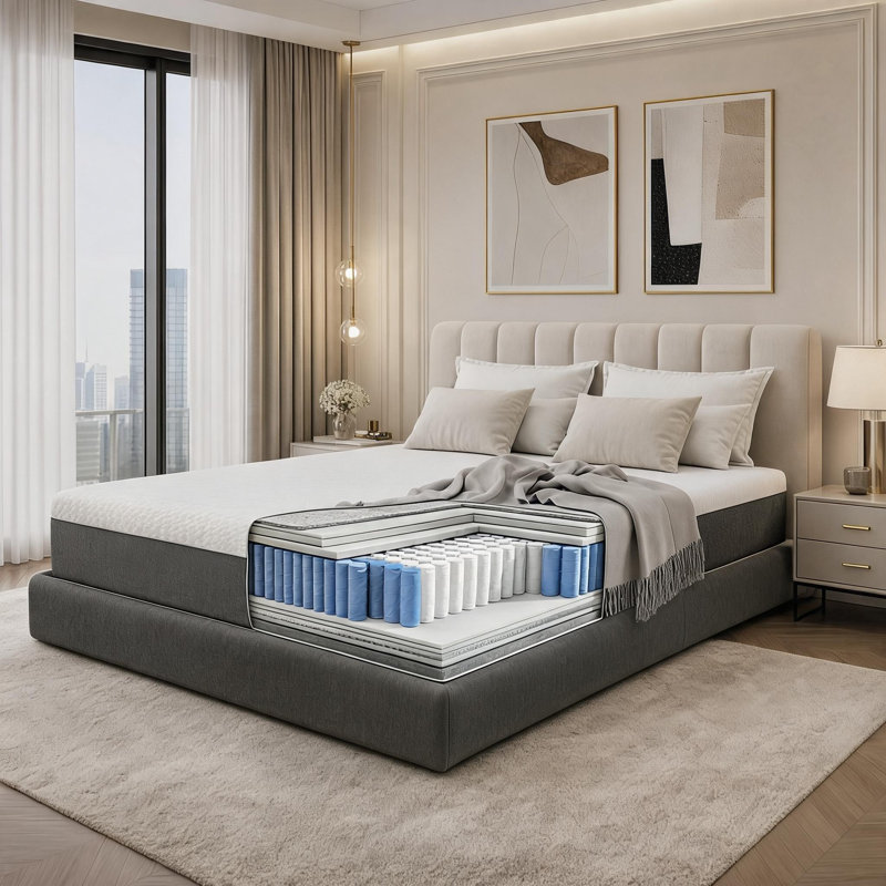 Matelas hybride à ressorts ensachés de 12 po à fermeté moyenne et haute résilience dans une boîte certifié CertiPUR-US et OEKO-TEX®
