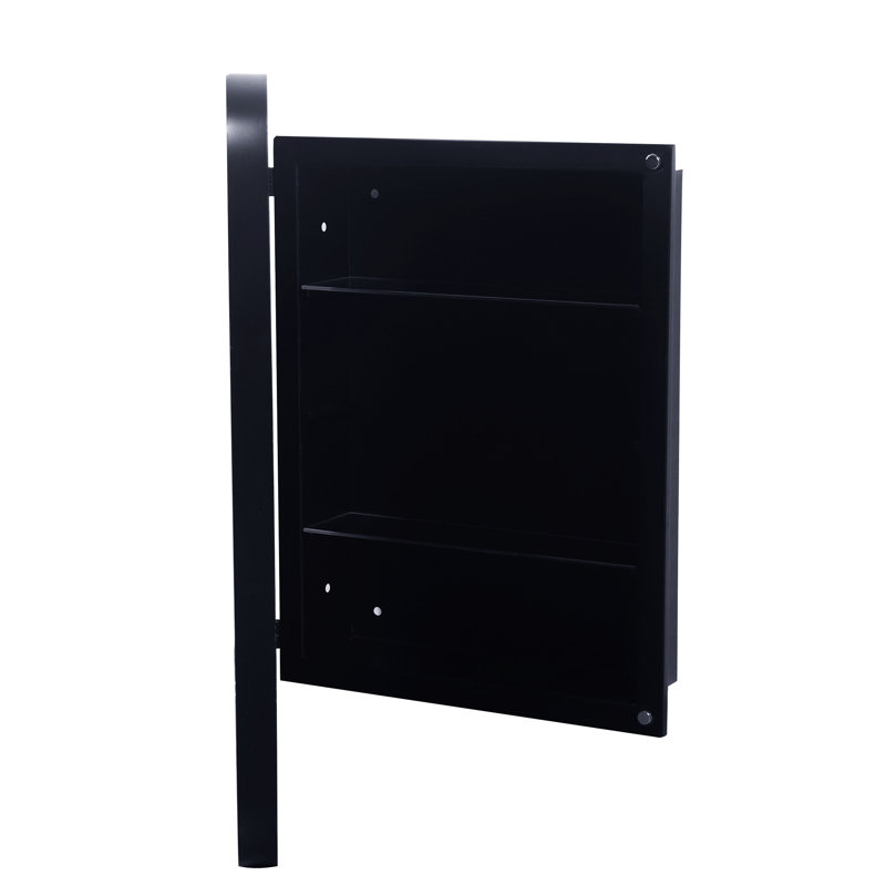 16X24 Inch Recessed Black Metal Framed Mirror Cabinet For Bathroom - Adjustable Shelves, - Finish Stylish Appearance, Black