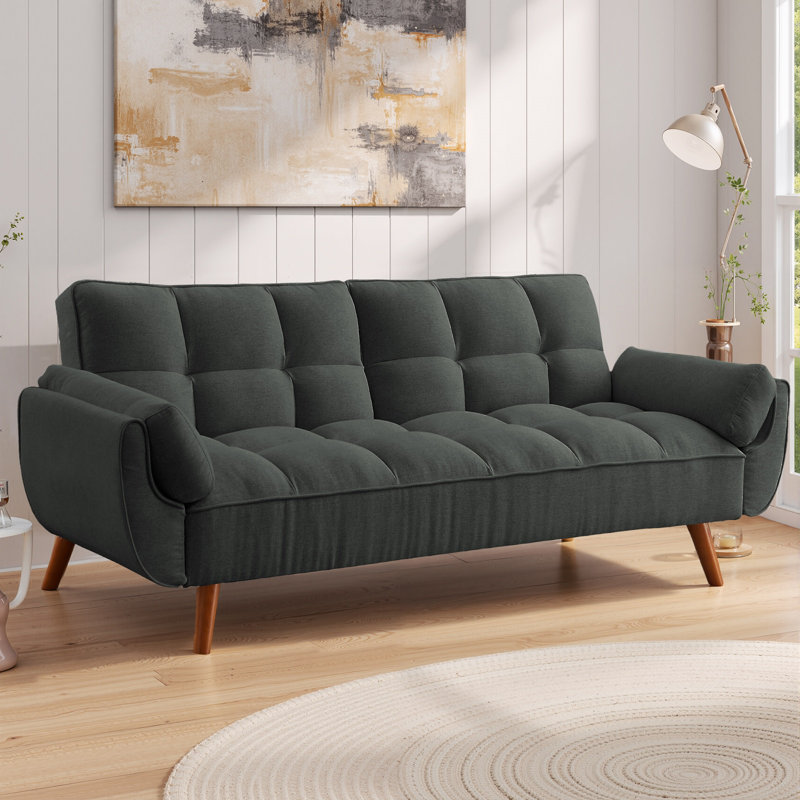 Arnbert Full / Double 75.39'' Upholstered Convertible Sofa, Gray Polyester Blend