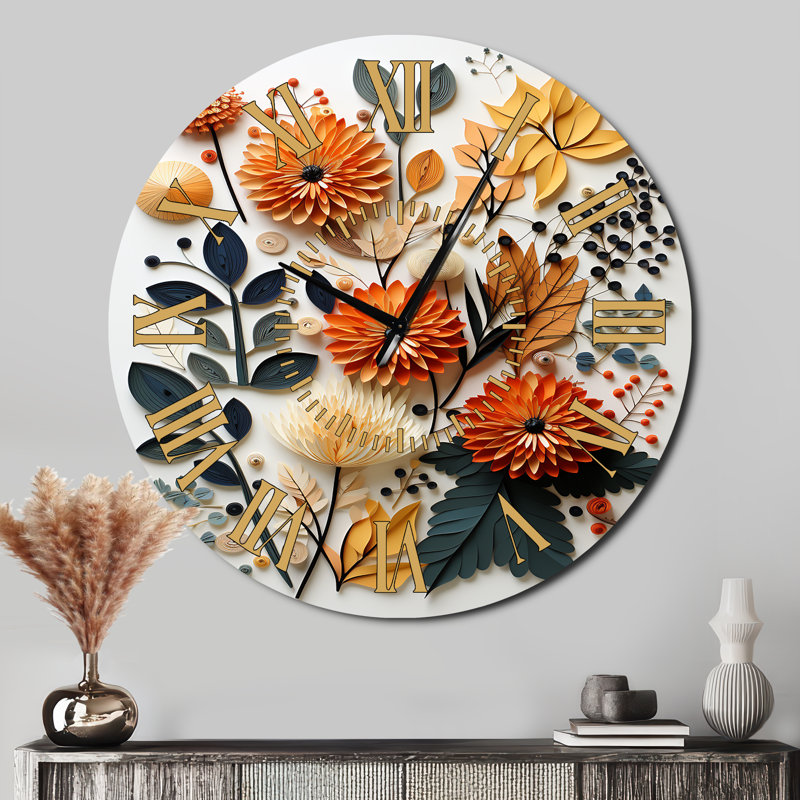 Horloge murale colorée Mid-Century Mid-Century Botanicals II, Surdimensionné