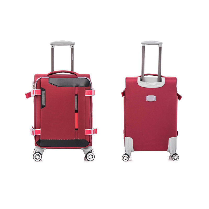 Ensemble de 4 valises verticales en rouge Claret, légères et extensibles pour un maximum de rangement, avec roulettes pivotantes à 360 degrés, poignées de transport à profil bas, compartiments extérieurs, poche intérieure de couvercle, côté