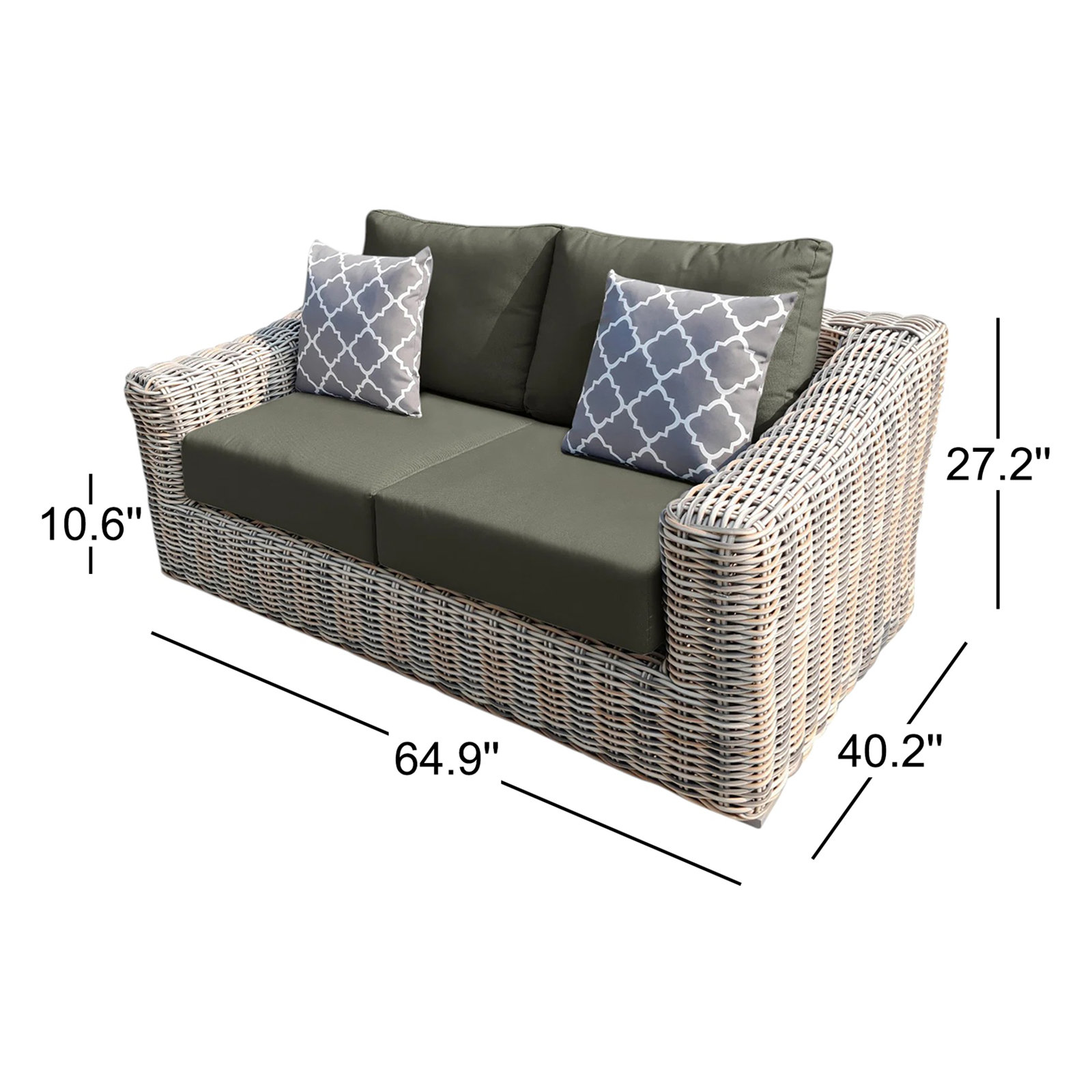 64.9'' Wide Wicker Loveseat with Cushions, Gray