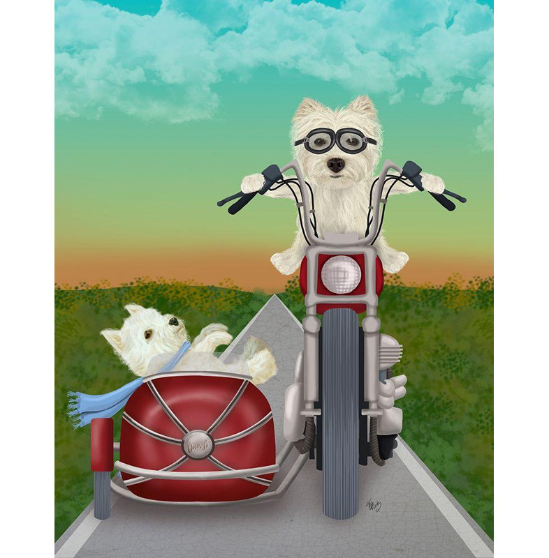 Art sur toile tendue avec Alcott Hill® Fab Funky Gallery: Westie Chopper and Sidecar, H 35 po x l 28 po