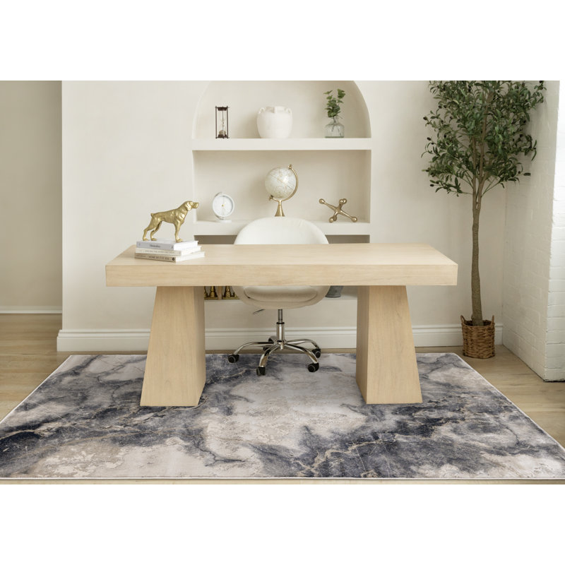 Abstract Blue Taupe Ivory Stain Resistant Indoor Area Rug, Rectangle 2' x 3'7"