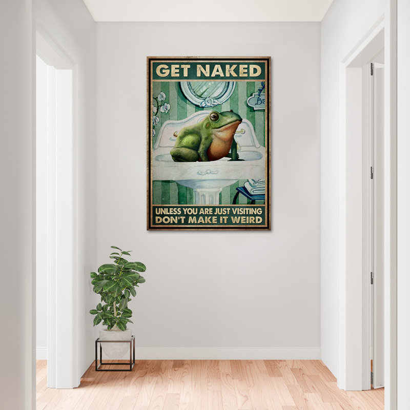 65_Roger - «Get NUE, Don't Make It Weird Gallery», toile tendue avec décor de salle de bain et de lessive, couloir blanc et vert