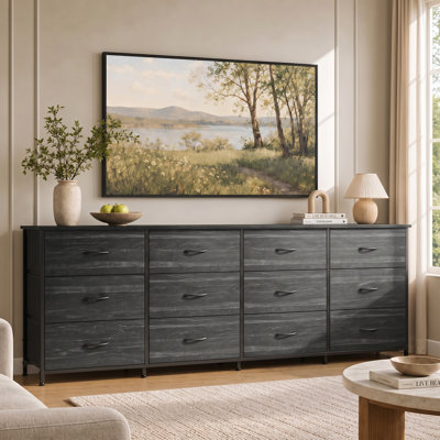 75.5'' Dresser for Bedroom, TV Stand for 85,80,75,65 Inch TV, 12 Drawer Long Fabric Dresser with Wood Top, Wide Entertainment Center Storage Chest for Living Room, Closet