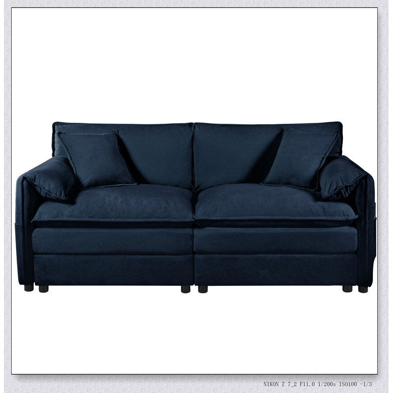 Luxueux canapé à deux couches avec coussins avec accoudoirs et poches de rangement, parfait pour le confort et le style