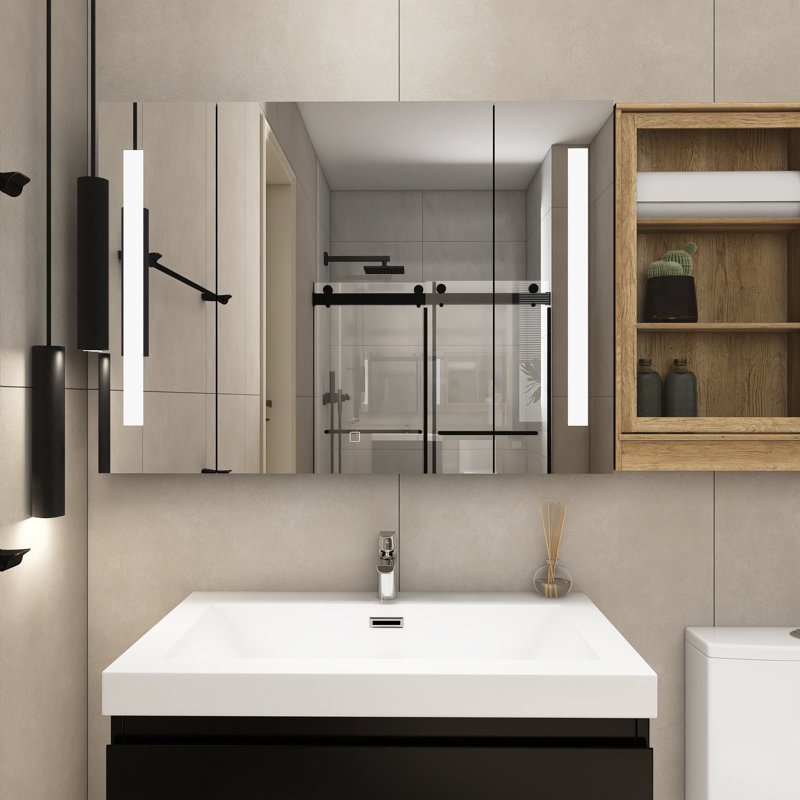 36 In. W X 26 In. H 3 Colors With Light Rectangular Iron Medicine Cabinet With Mirror