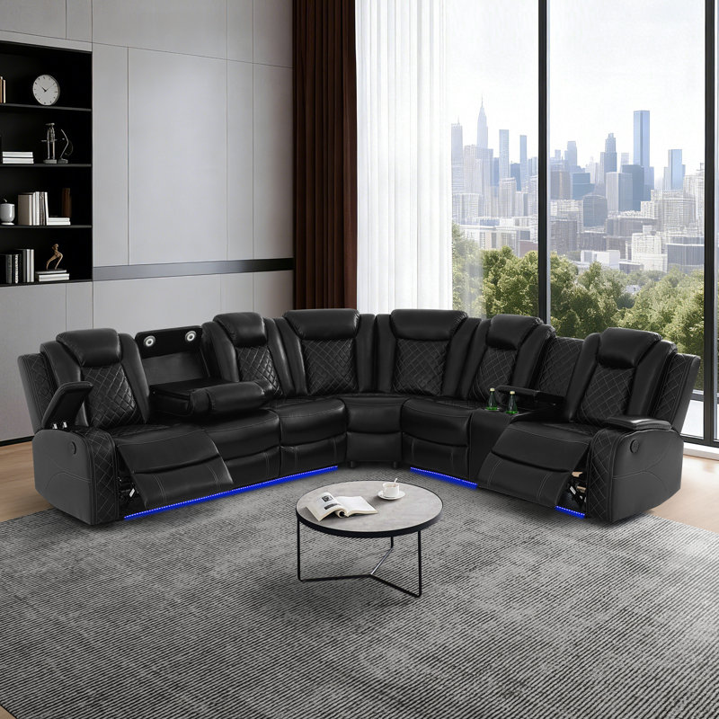Jekari Faux Leather Reclining Curved Sectional Symmetrical
