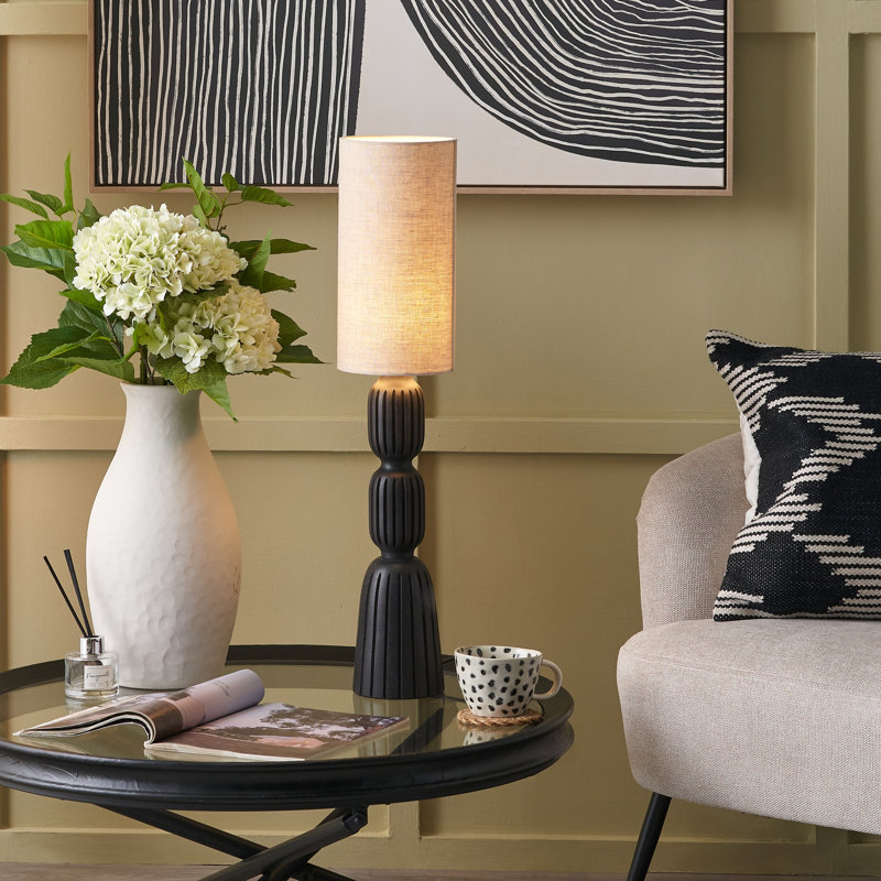 Sahana Black Ribbed Slim Wood Table Lamp