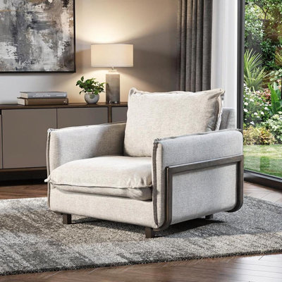  Fauteuil club en lin crème et brun