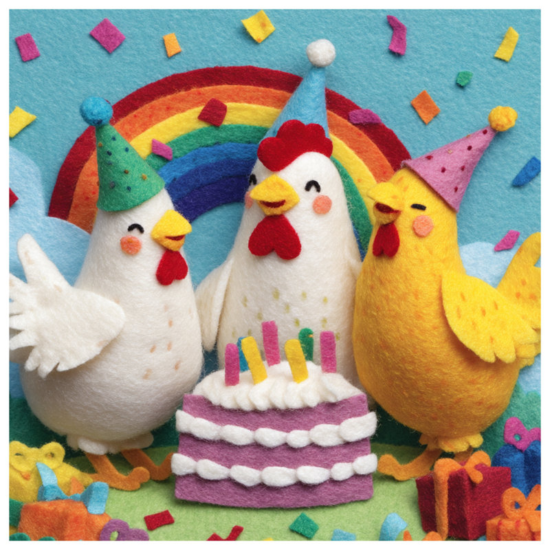 Felt Chickens Birthday Cake Double Sided Throw Pillows, 14 x 14 inches