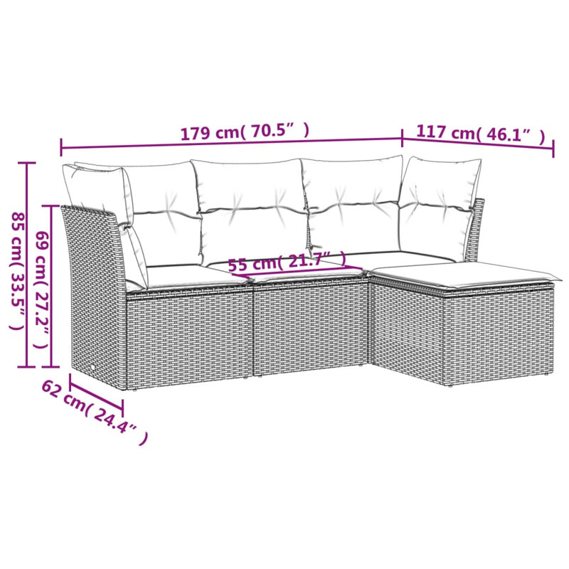 Ensemble de canapé modulaire en rotin PE 4 pièces Vidaxl