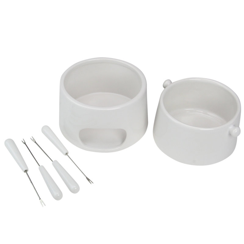 Ensemble 10 po à fondue en céramique blanche empilable avec base chauffante