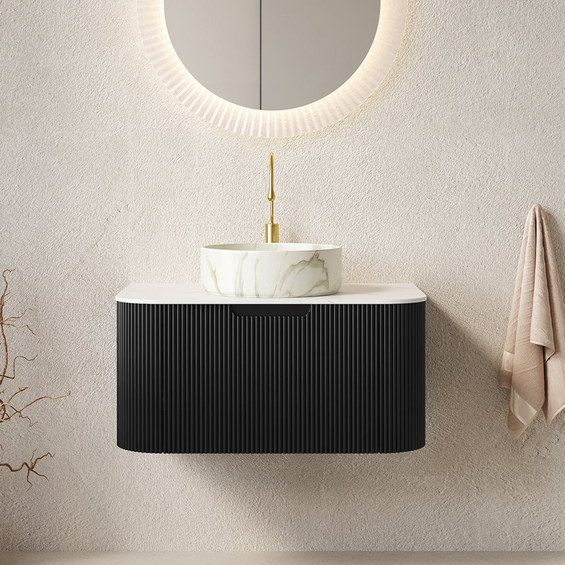 Armoire de salle de bain murale flottante 30 po Modern Glam, Black, 30" W, White